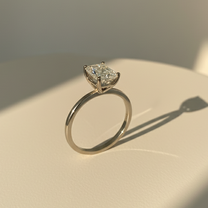 Bague solitaire en diamant de laboratoire taille émeraude