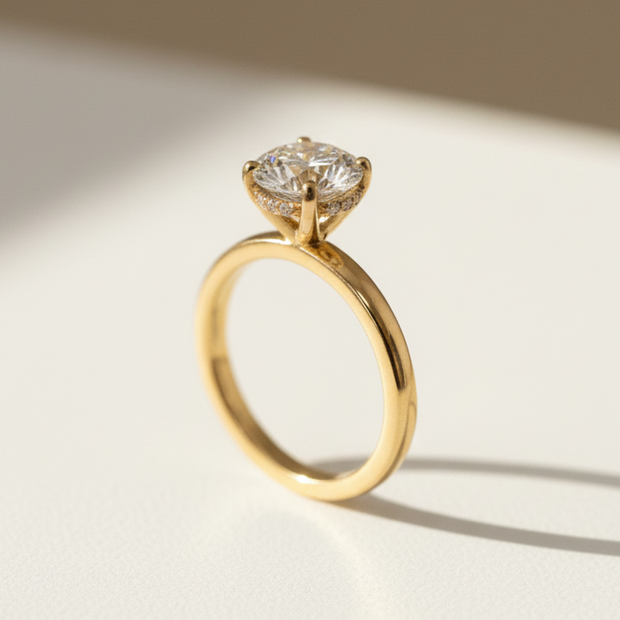 Or jaune 18 carats | Diamant rond de laboratoire 1,51 carat VVS2 couleur E
