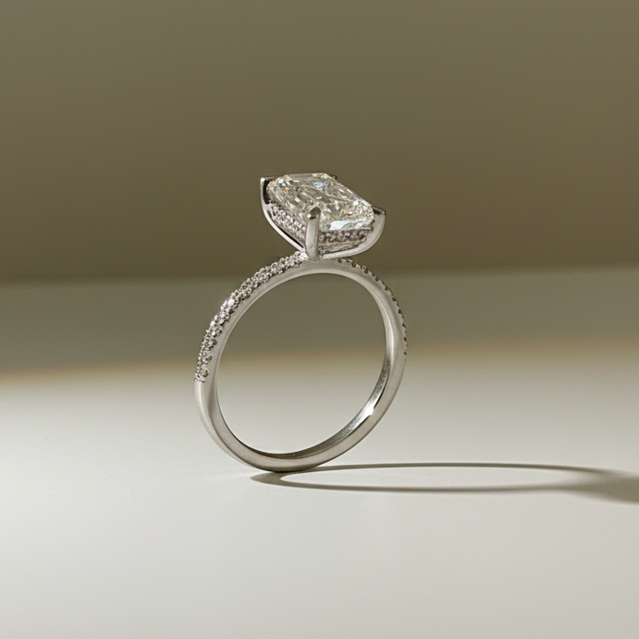 Or blanc 14 carats | Diamant de laboratoire radiant 3 carats F VVS