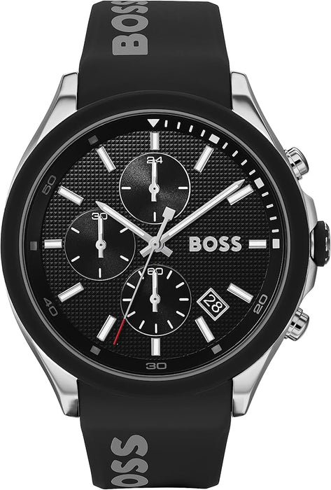 Montre homme à quartz Boss Velocity, cadran noir, bracelet en silicone