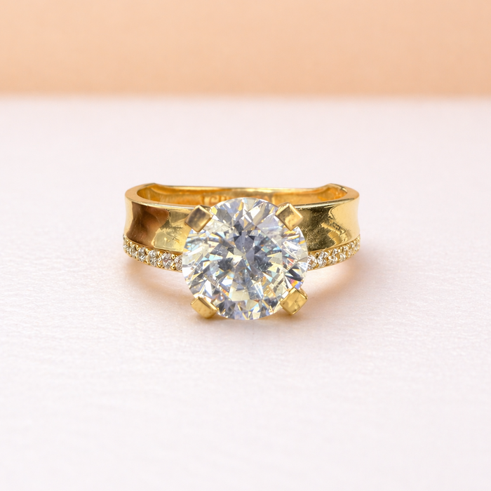 Bague solitaire 10 carats en or jaune 5 mm avec ligne pavée