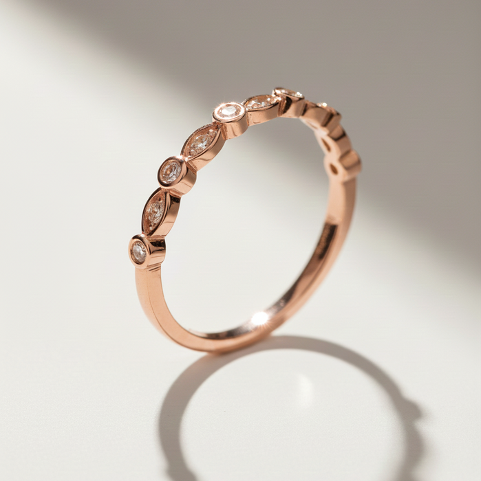 Bague femme 14 carats et 18 carats | Diamants ronds naturels à effet marquise semi-éternels