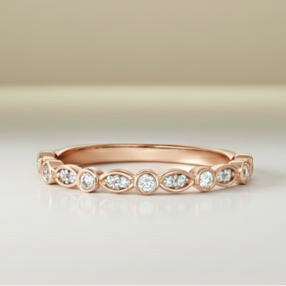Bague femme 14 carats et 18 carats | Diamants ronds naturels à effet marquise semi-éternels
