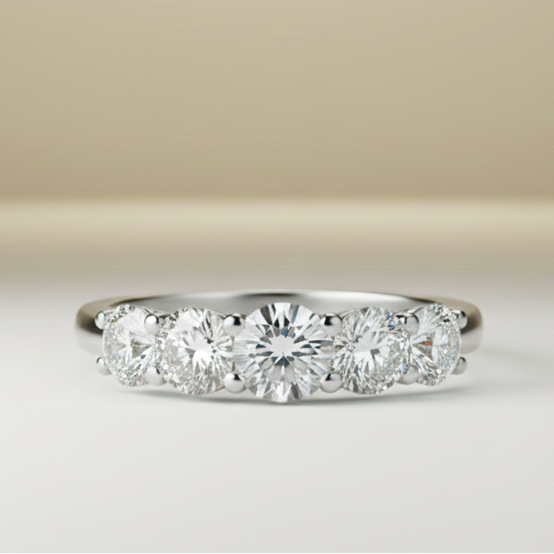 Alliance de mariage pour femme en or 14 carats | Sertie de 5 diamants totalisant 0,36 carat