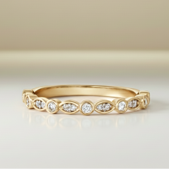 Bague femme 14 carats et 18 carats | Diamants ronds naturels à effet marquise semi-éternels