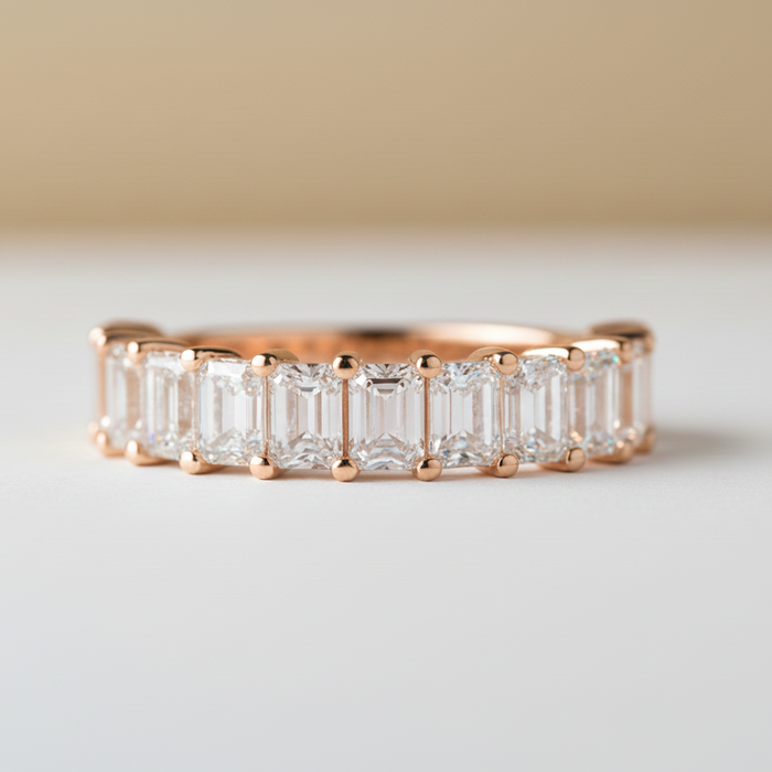 Alliance en or 14 carats pour elle | Bague semi-éternité avec diamant taille émeraude de 2,20 carats