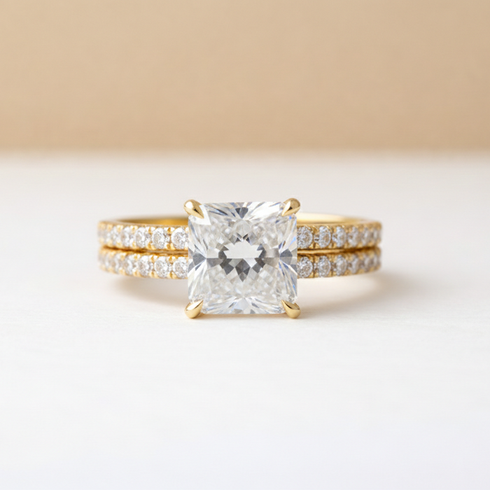 Bague double bande diamant de laboratoire taille princesse