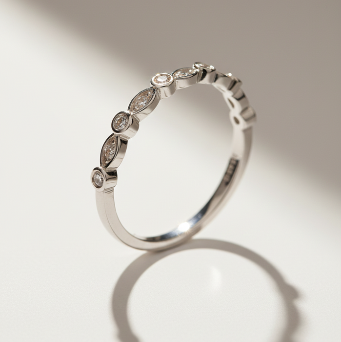 Bague femme 14 carats et 18 carats | Diamants ronds naturels à effet marquise semi-éternels