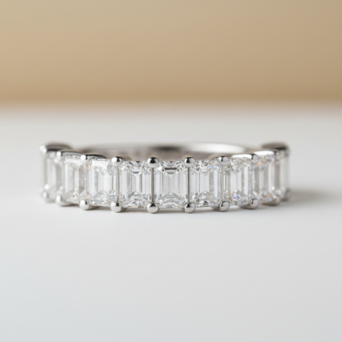 Alliance en or 14 carats pour elle | Bague semi-éternité avec diamant taille émeraude de 2,20 carats