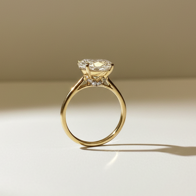 Bague Solitaire Ovale en Diamant de Laboratoire avec Diamants Latéraux