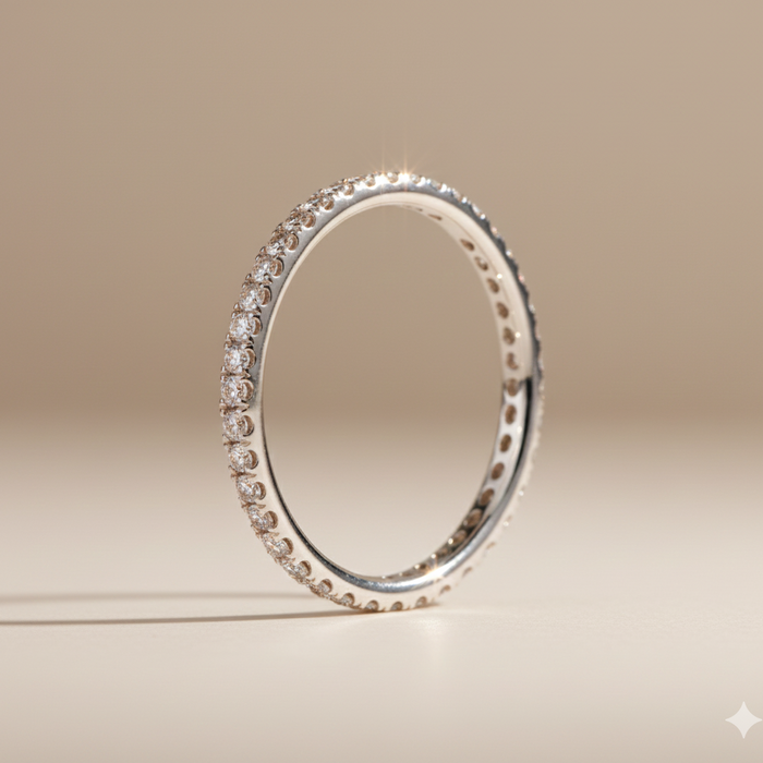 Or blanc 14 carats | Bague 3/4 éternité en diamant VS F N