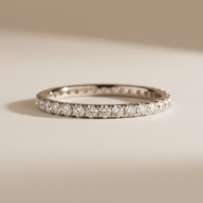 Or blanc 14 carats | Bague 3/4 éternité en diamant VS F N