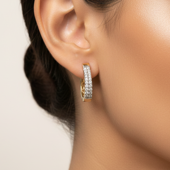 Doubles lignes diamants naturels or jaune 14 carats