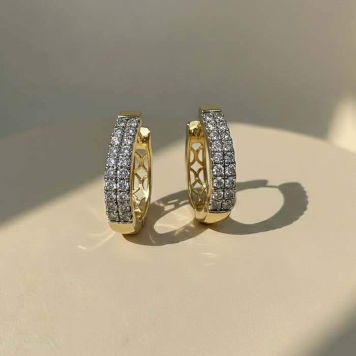 Doubles lignes diamants naturels or jaune 14 carats