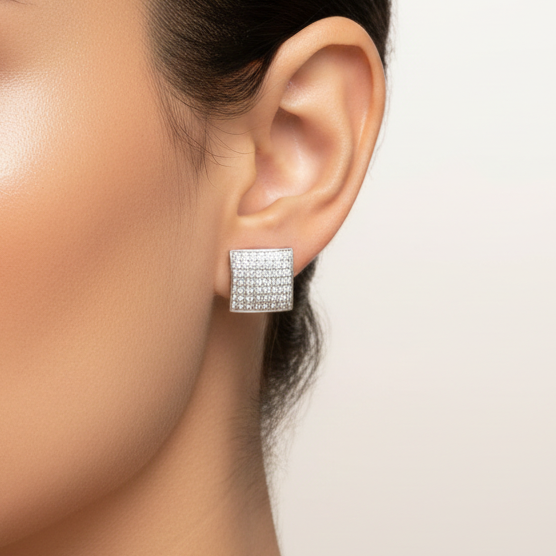 Boucles d'oreilles carrées en argent 925 avec diamants de laboratoire pavés
