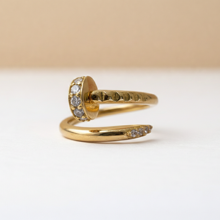 Bague clou CZ or jaune 18 carats