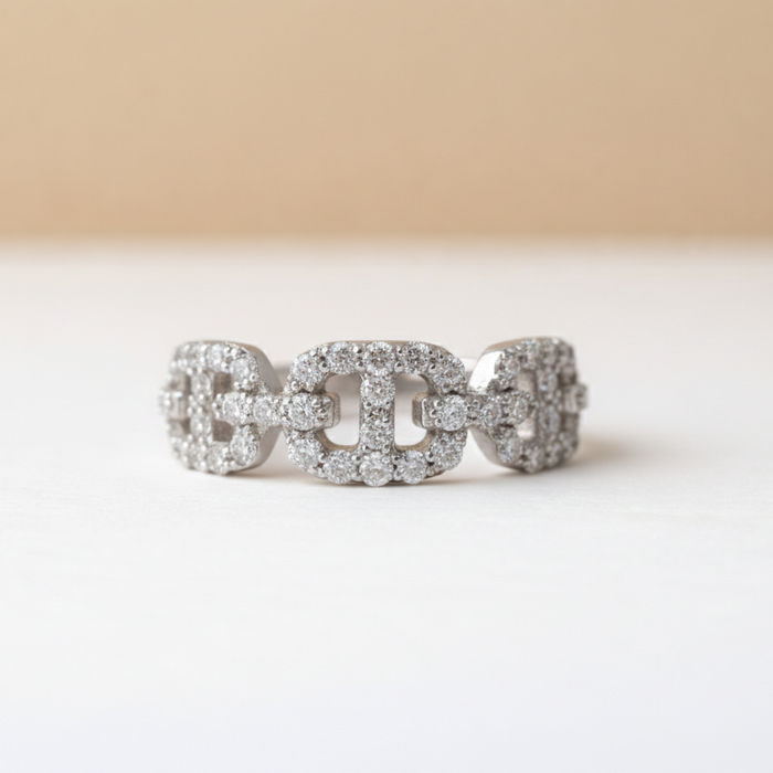 Bague diamant pavé maillons de chaîne
