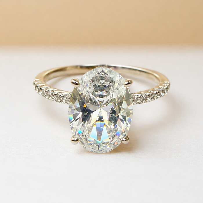Bague Pavé Demi-Éternité Ovale Moissanite Argent 925
