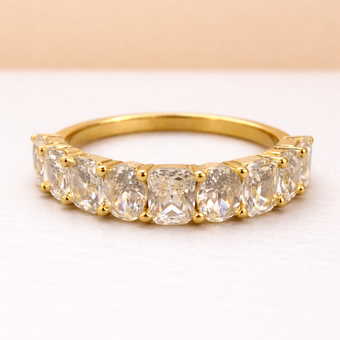 Alliance semi-éternité en moissanite ovale et radiant 925