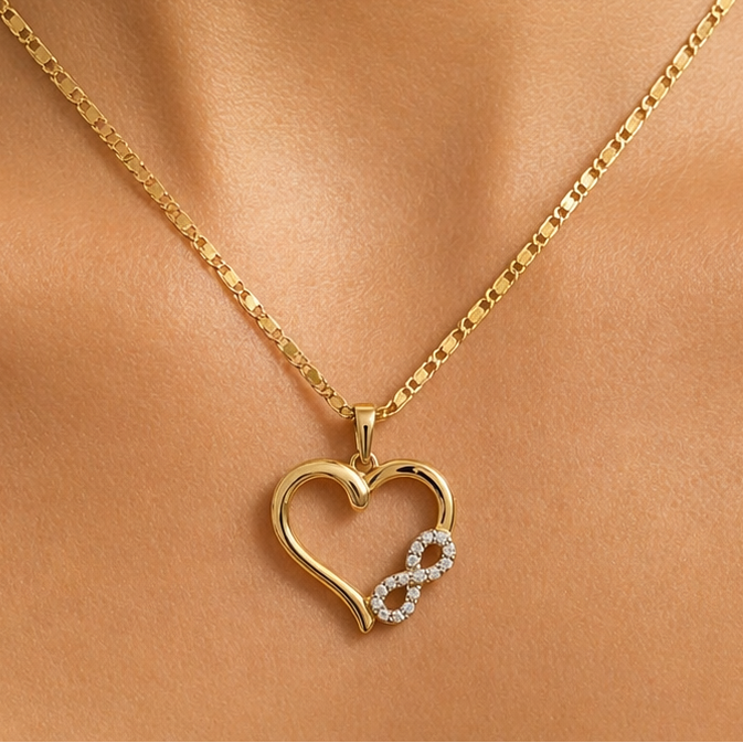 Pendentif Cœur & Infini en Zirconium Cubique Or 10K
