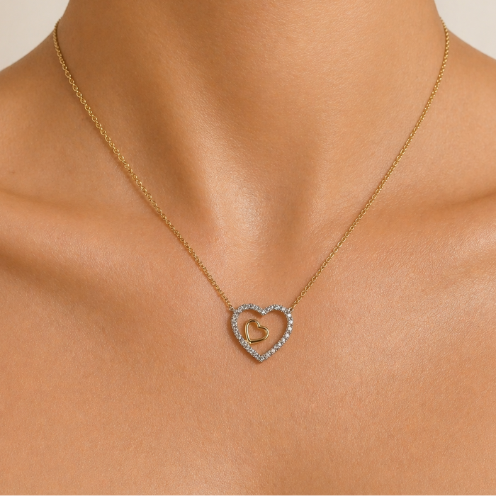 Collier Cœur Diamant Halo Or 14 carats
