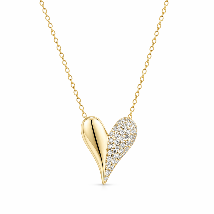half cz skinny 3D heart neck 925