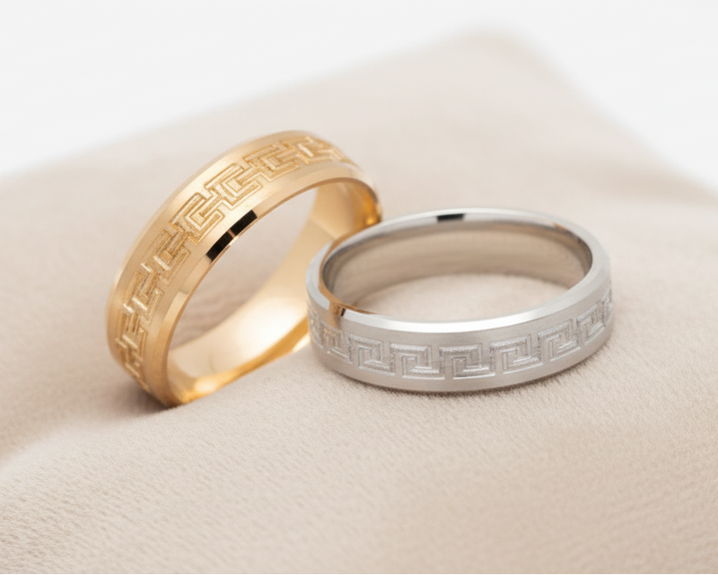 Alliance de mariage pour homme et femme | Motifs de totems entrelacés
