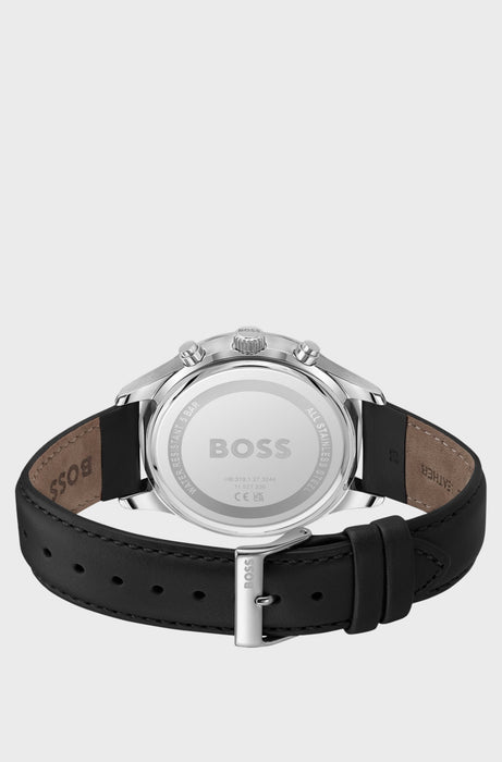Montre chronographe à bracelet en cuir et cadran bleu | Boss