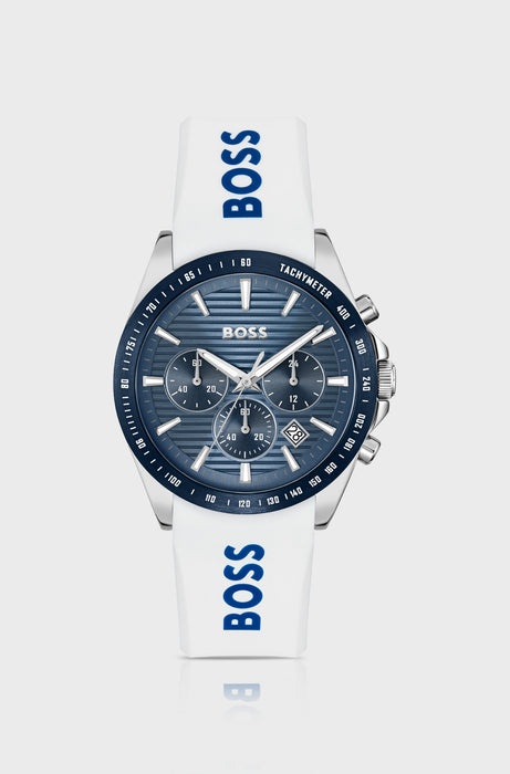 Montre chronographe STRIKE avec cadran strié et bracelet en silicone orné du logo | Boss