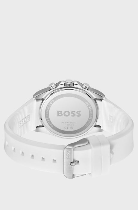 Montre chronographe STRIKE avec cadran strié et bracelet en silicone orné du logo | Boss