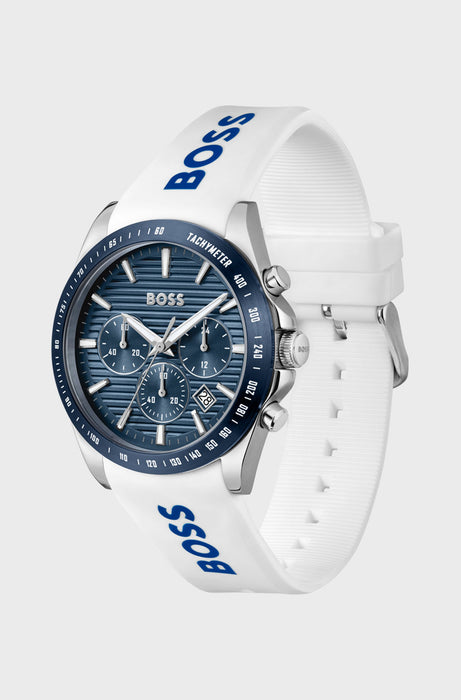 Montre chronographe STRIKE avec cadran strié et bracelet en silicone orné du logo | Boss
