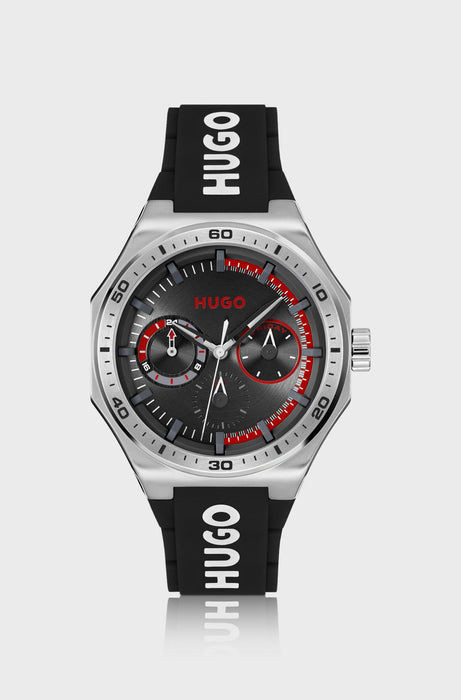 Montre argentée avec bracelet logo en silicone | Hugo Boss