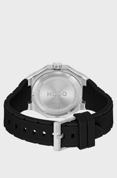 Montre argentée avec bracelet logo en silicone | Hugo Boss