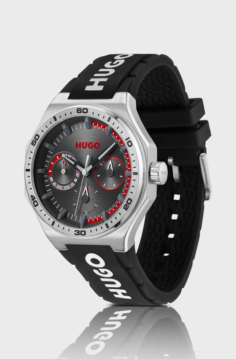 Montre argentée avec bracelet logo en silicone | Hugo Boss