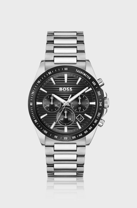 Montre chronographe Strike à cadran noir avec bracelet à maillons en H | Boss