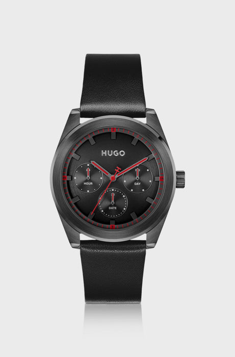 Montre BRIGHT SPORT plaquée noire avec bracelet en cuir ton sur ton | Hugo Boss
