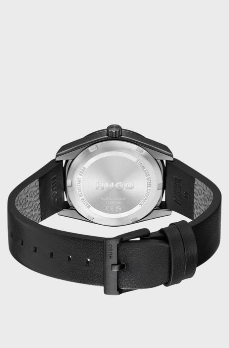 Montre BRIGHT SPORT plaquée noire avec bracelet en cuir ton sur ton | Hugo Boss