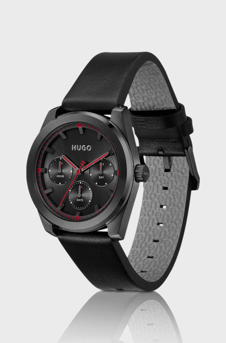 Montre BRIGHT SPORT plaquée noire avec bracelet en cuir ton sur ton | Hugo Boss