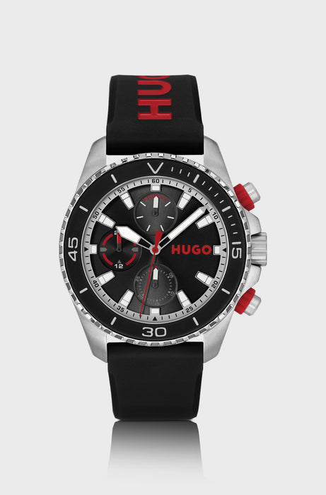 Montre à cadran noir avec bracelet en silicone griffé | Hugo Boss