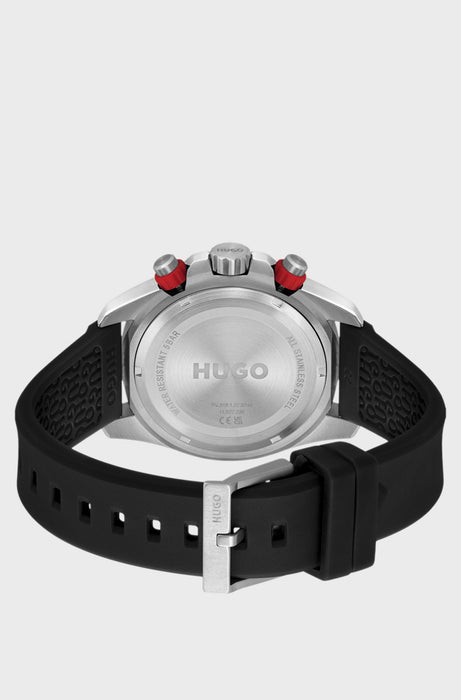 Montre à cadran noir avec bracelet en silicone griffé | Hugo Boss