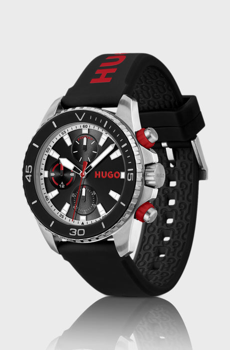 Montre à cadran noir avec bracelet en silicone griffé | Hugo Boss